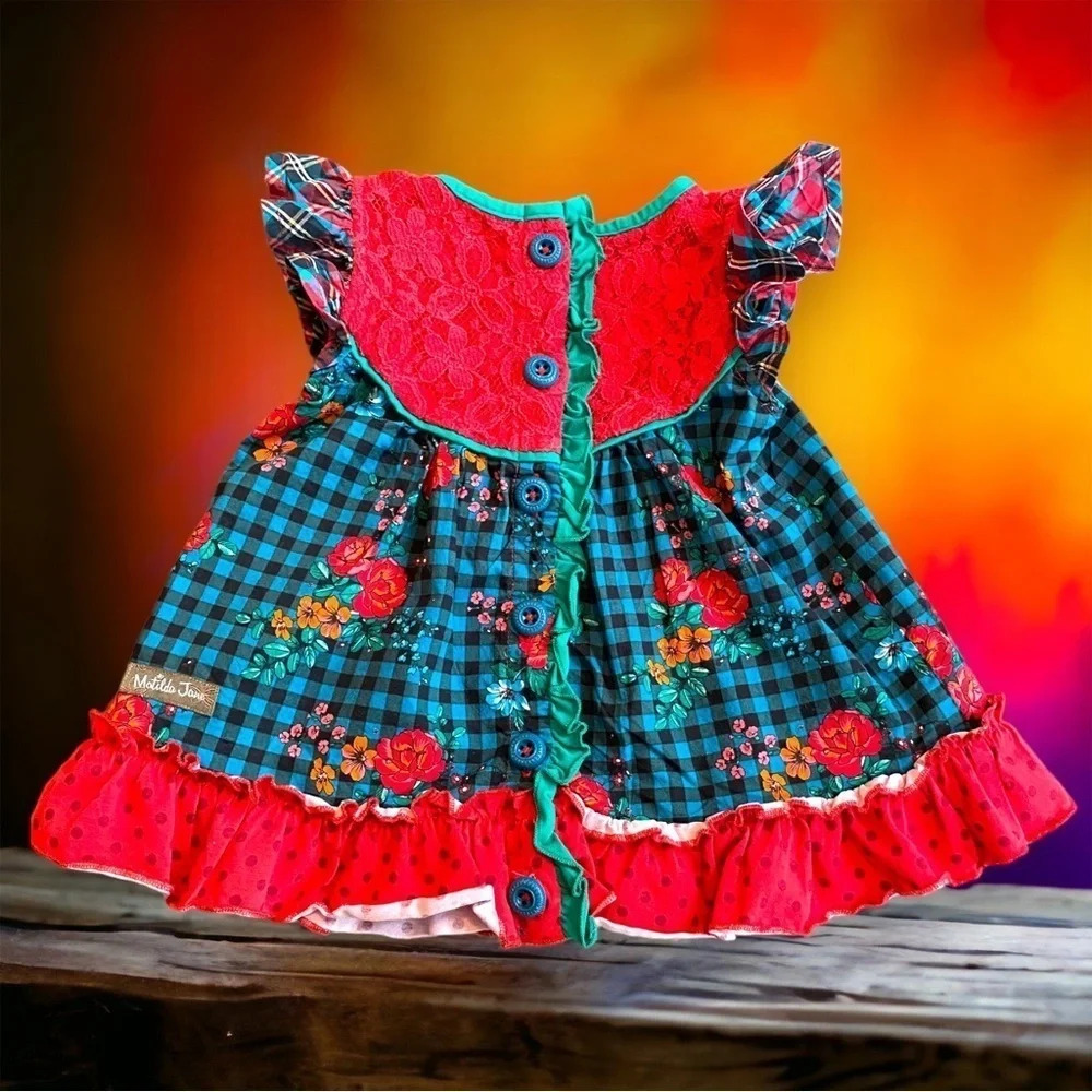 Matilda Jane‎ size 2 tunic floral check pattern flutter sleeve - Picture 7 of 7